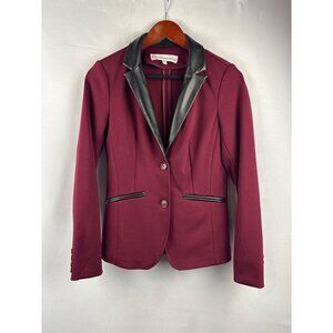 G By Giuliana Rancic Burgundy Blazer With Faux Leather Lapel & Pockets  XXS  Pol